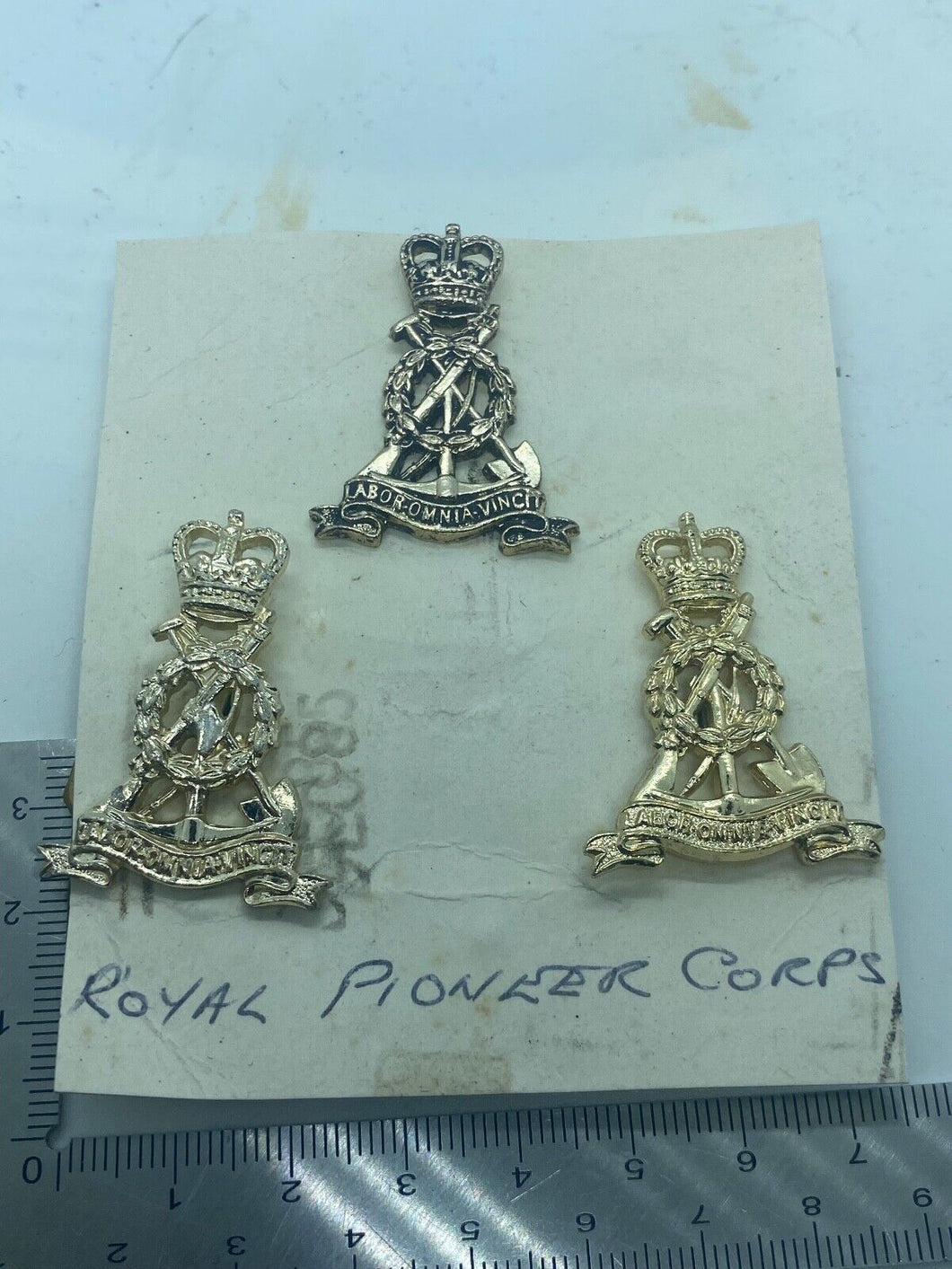 Original British Army Royal Pioneer Corps Cap and Collar Badges