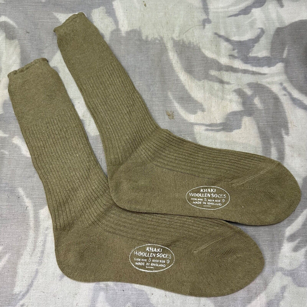 Original British Army WW2 New Old Stock Officers Wool Khaki Socks - Varied Sizes