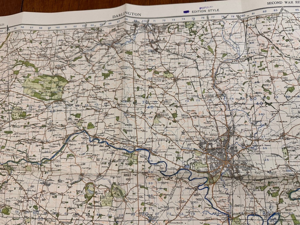 Original WW2 British Army GSGS OS Map of England - Darlington - The Militaria Shop