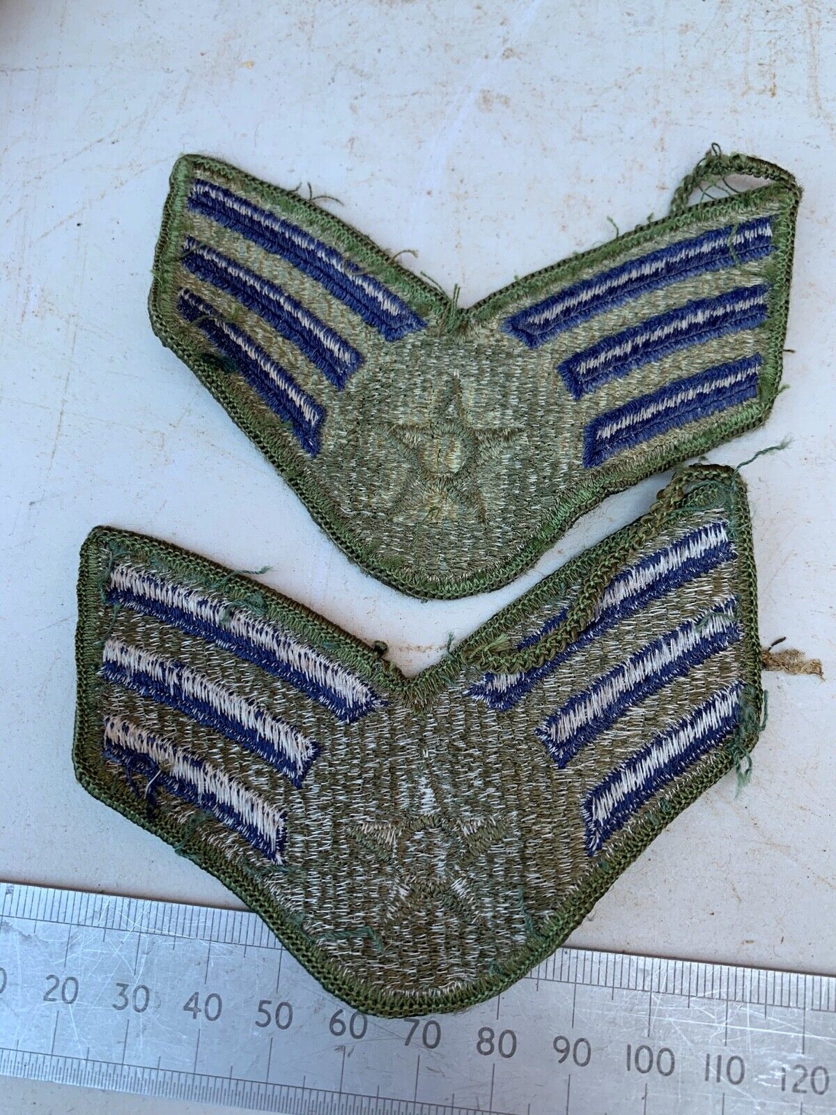 Pair of United States Air Force Rank Chevrons Olive Green -- Senior Airmen - The Militaria Shop