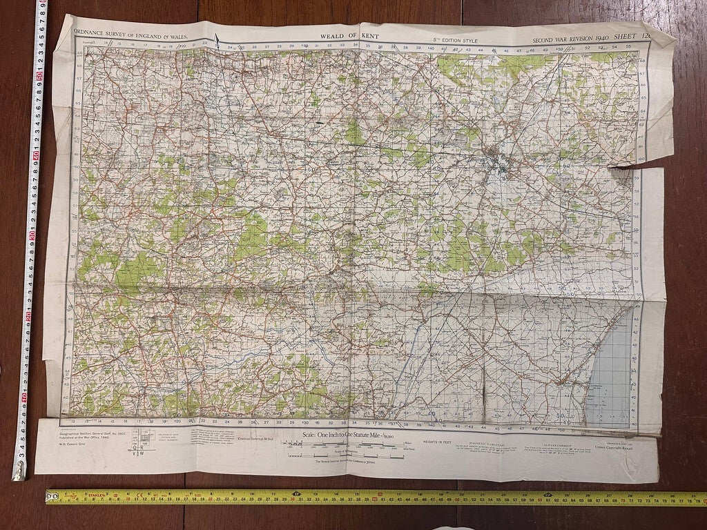 Original WW2 British Army GSGS OS Map of Great Britain - Weald of Kent - The Militaria Shop