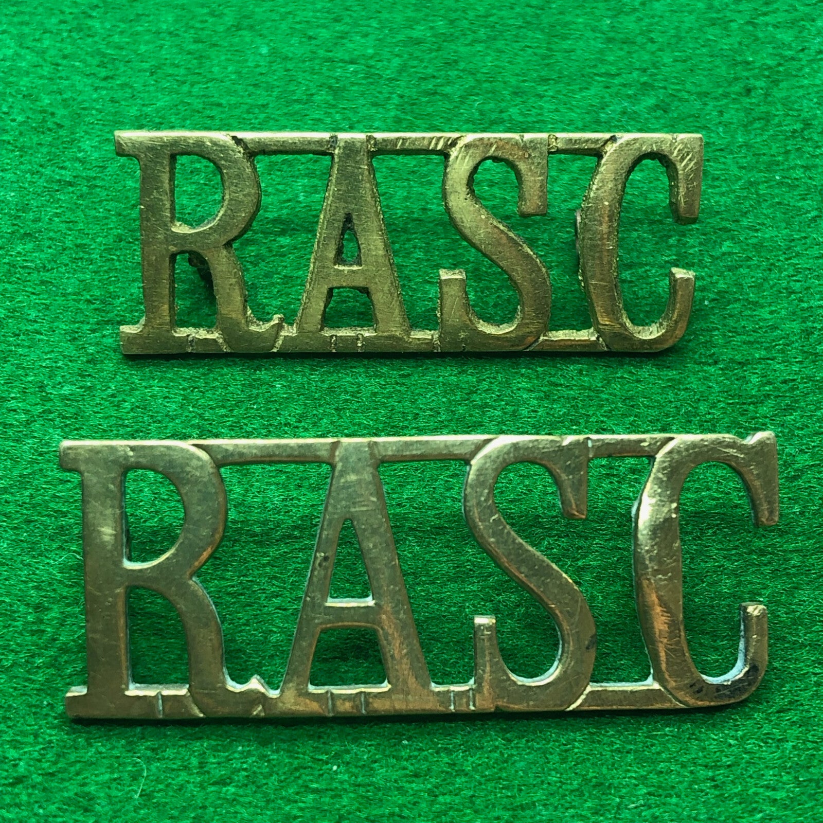 Original WW2 British Army RASC Royal Army Service Corps Brass Shoulder Titles - The Militaria Shop