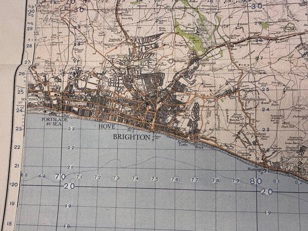Original WW2 British Army GSGS OS Map of England - Brighton & Eastbourne - The Militaria Shop