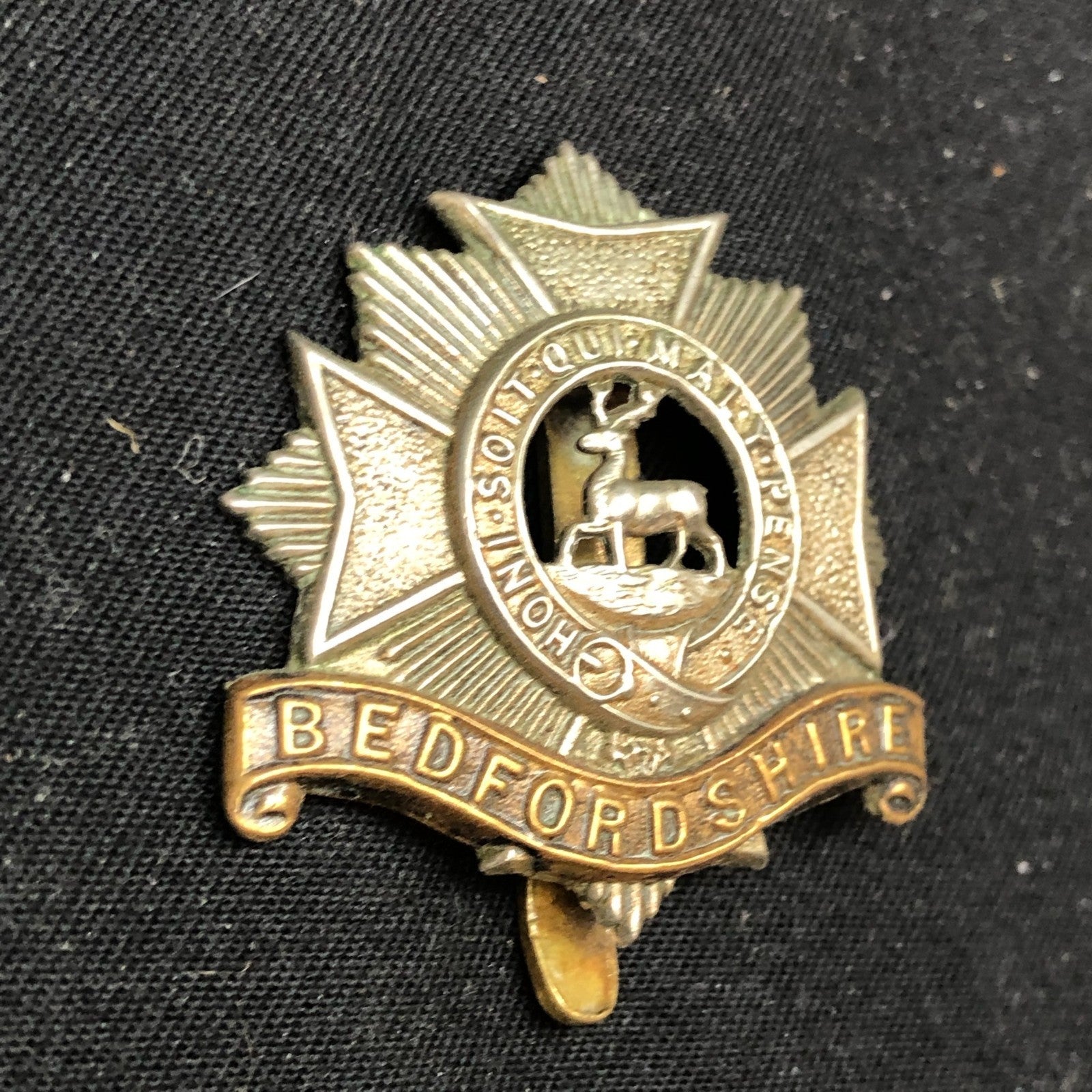 Genuine WW2 British Army Brass Cap Badge - Bedfordshire and Hertfordshire Regt. - The Militaria Shop