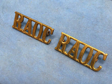 Load image into Gallery viewer, Original Pair of WW2 Brass British Army Shoulder Titles RAOC Army Ordnance Corps
