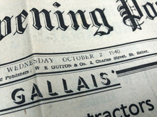 Lade das Bild in den Galerie-Viewer, Originales britisches Zeitungstrikot aus dem 2. Weltkrieg zur Besetzung der Kanalinseln – Oktober 1940 
