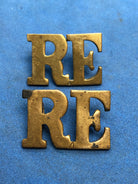 Original Pair of WW1/WW2 Brass British Army Shoulder Title - RE Royal Engineers - The Militaria Shop