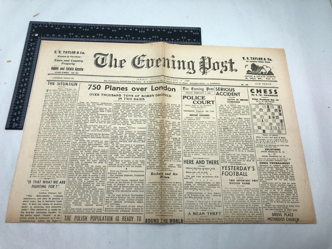 Original WW2 British Newspaper Channel Islands Occupation Jersey - February 1944