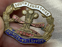Load image into Gallery viewer, Original British Army South Lancashire Regiment Gilt &amp; Enamel Sweetheart Brooch
