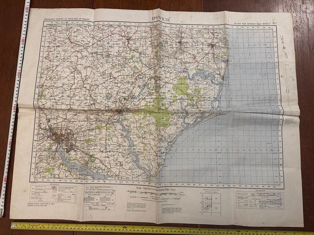 Original WW2 British Army GSGS OS Map of Great Britain - Ipswich - The Militaria Shop
