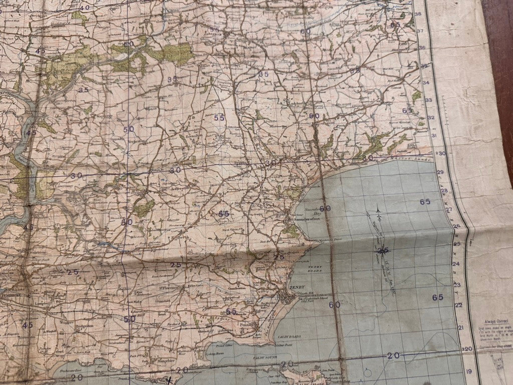 Original WW2 British Army GSGS OS Map of Great Britain - Pembroke & Tenby - The Militaria Shop
