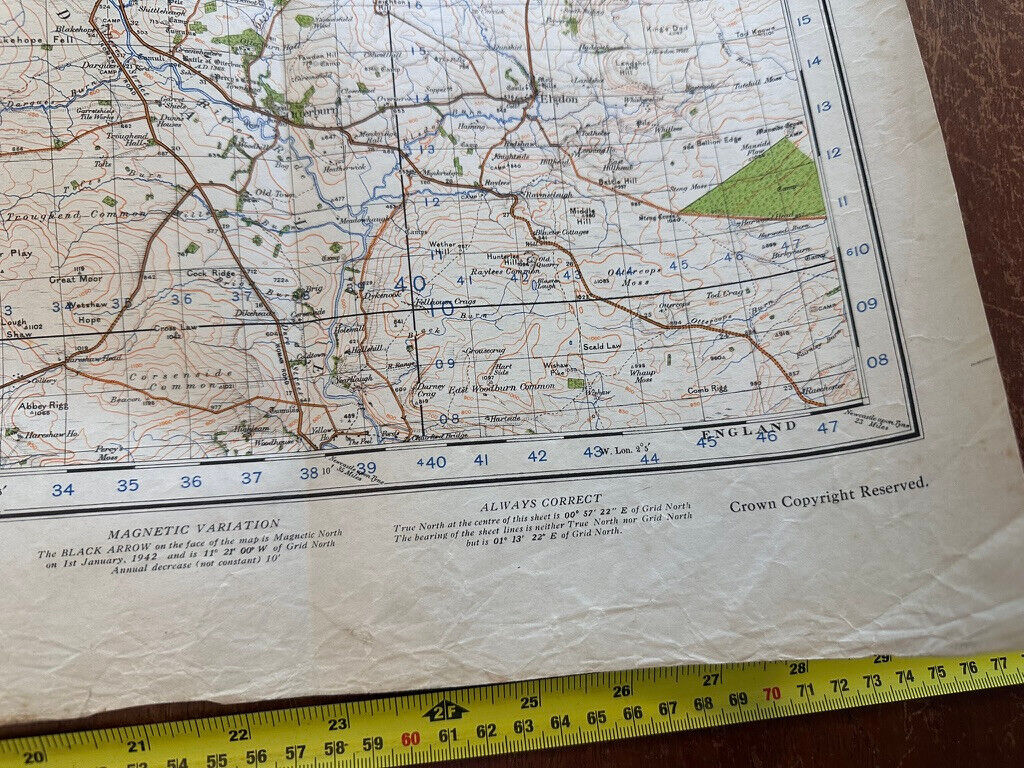 Original WW2 British Army GSGS OS Map of England & Wales - The Cheviot Hills - The Militaria Shop