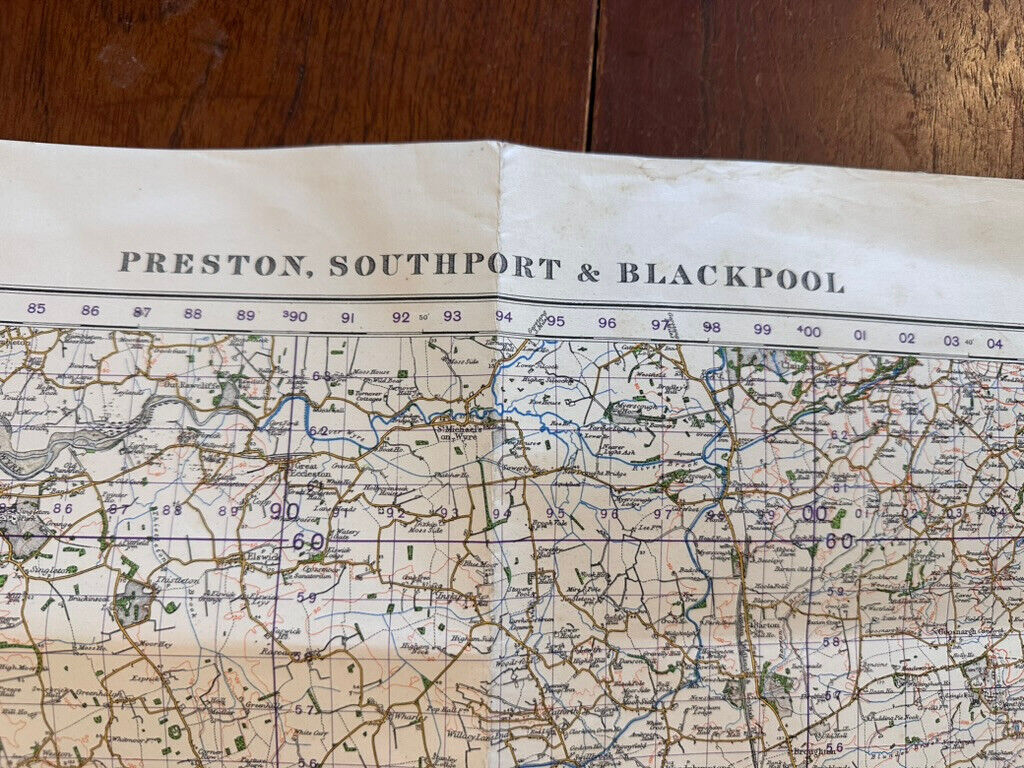 Original WW2 British Army OS Map of Great Britain - Preston Blackpool Southport - The Militaria Shop