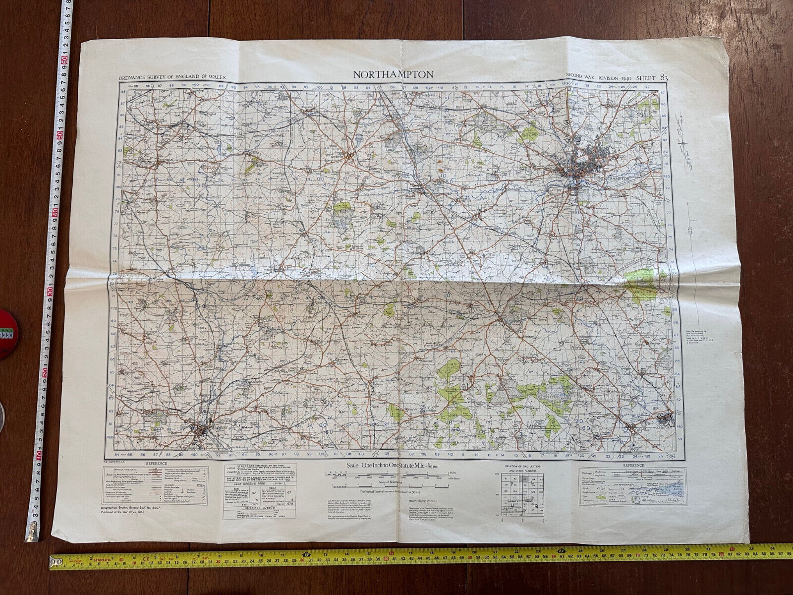 Original WW2 British Army OS Map of Great Britain - Northampton - The Militaria Shop