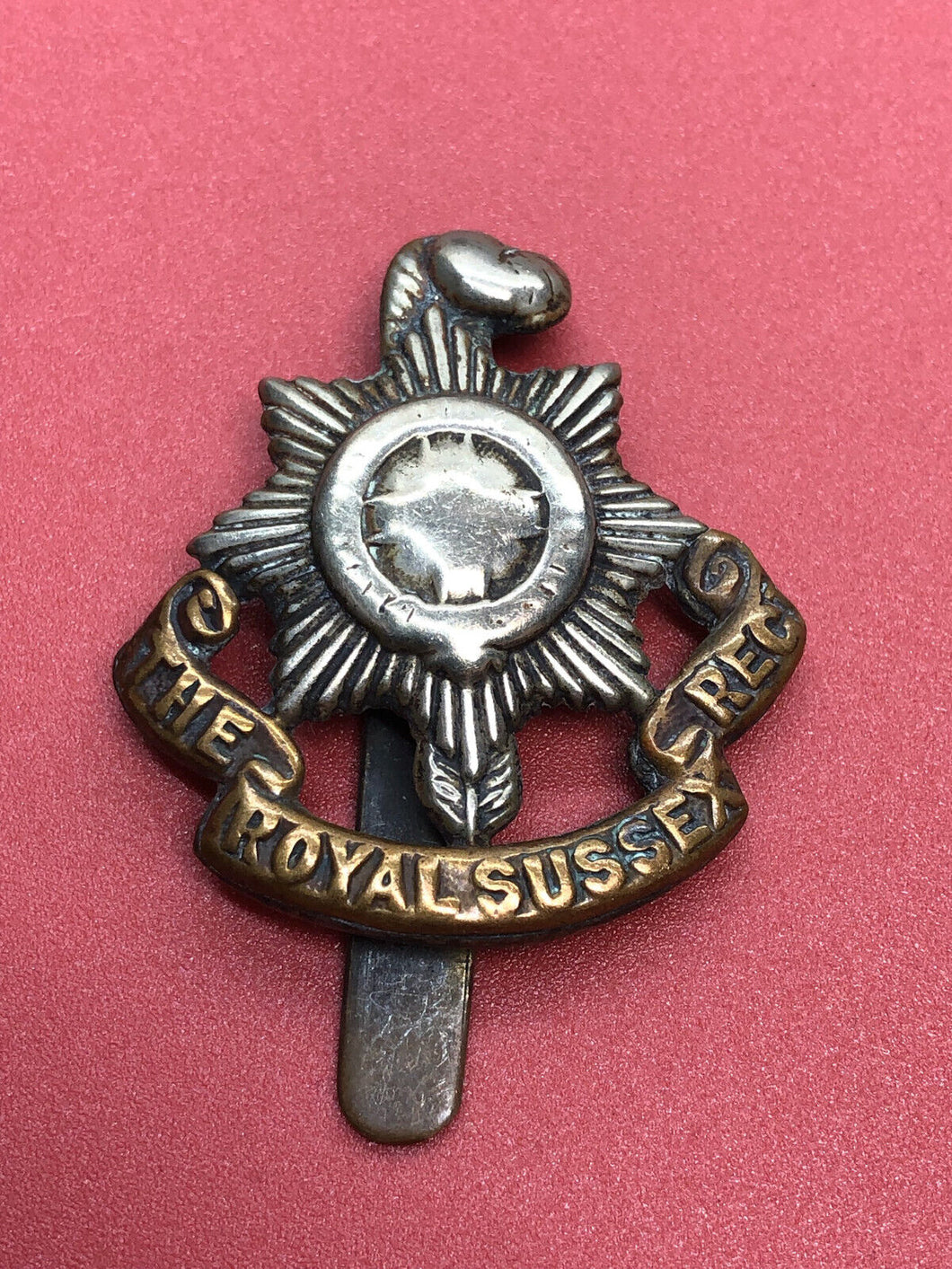 Original WW2 British Army The Royal Sussex Regiment Cap Badge