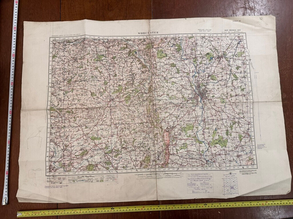 Original WW2 British Army GSGS OS Map of Great Britain - Worcester - The Militaria Shop