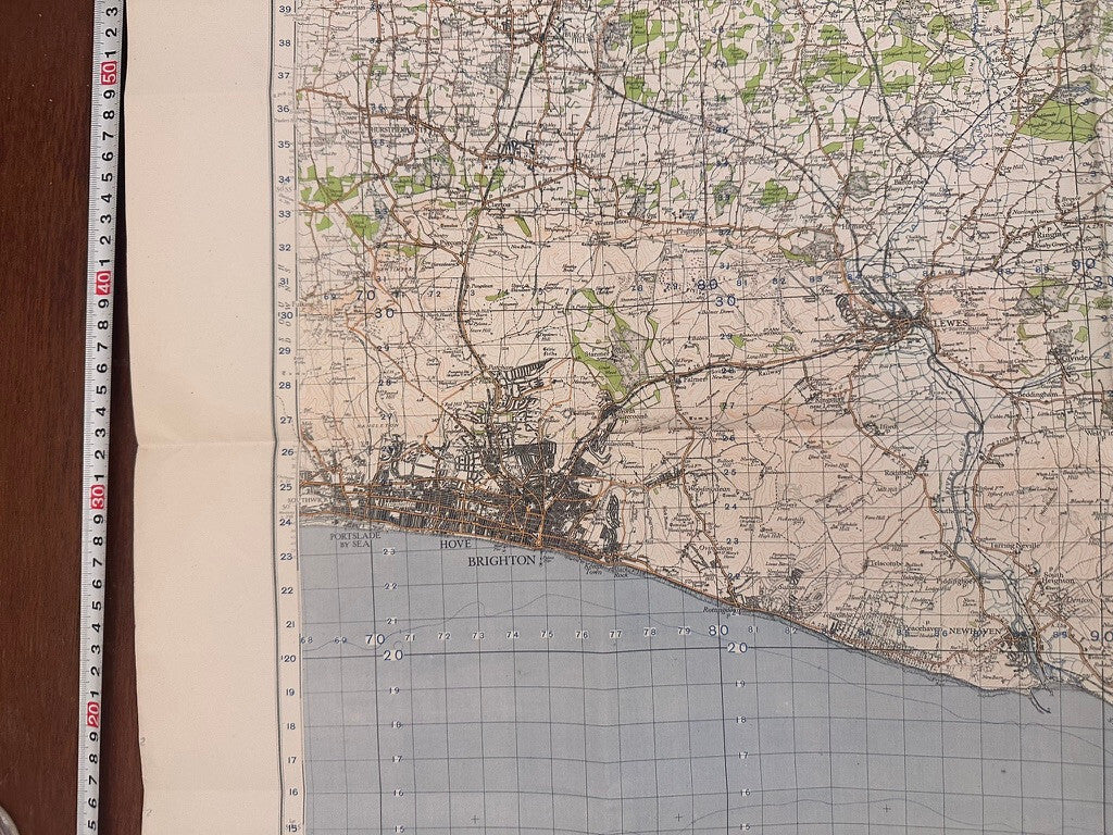 Original WW2 British Army GSGS OS Map of Great Britain - Brighton & Eastbourne - The Militaria Shop