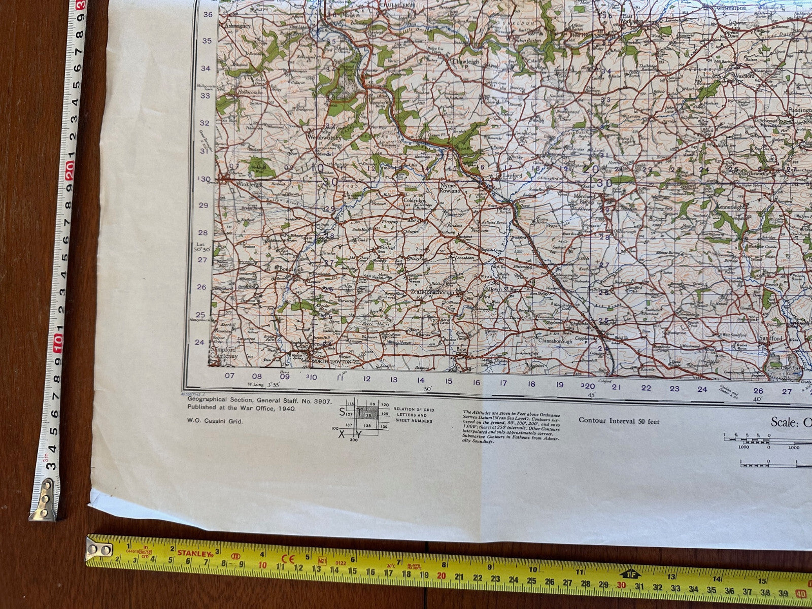 Original WW2 British Army GSGS OS Map of England - Tiverton - The Militaria Shop