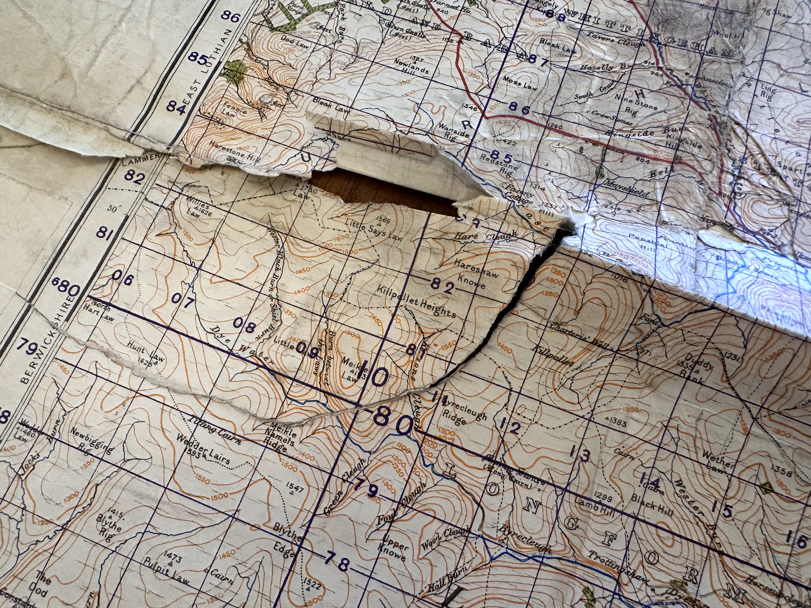 Original WW2 British Army GSGS Map of Scotland - Dunbar & Lammermuir - The Militaria Shop