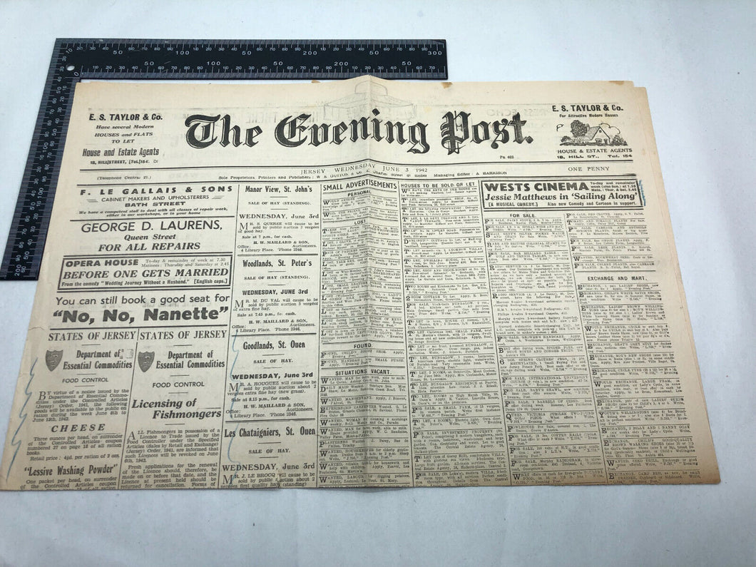 Original britische Zeitung aus dem 2. Weltkrieg, Besetzungstrikot der Kanalinseln – Juni 1942 