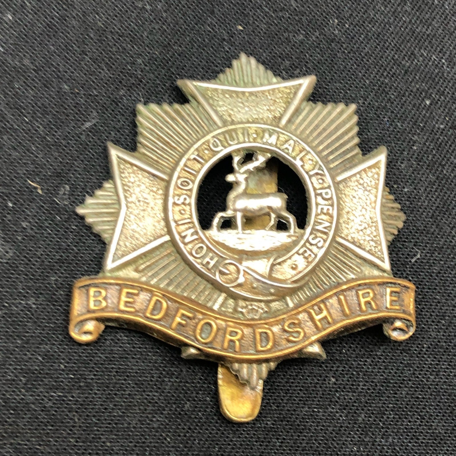 Genuine WW2 British Army Brass Cap Badge - Bedfordshire and Hertfordshire Regt. - The Militaria Shop