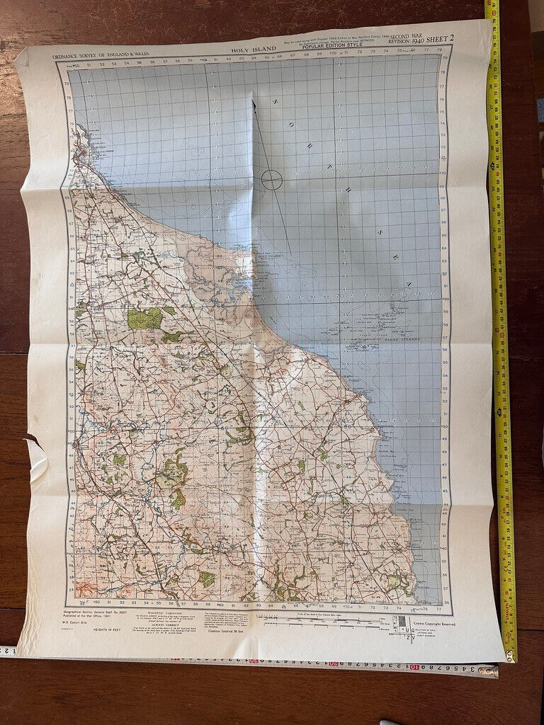 Original WW2 British Army GSGS OS Map of England & Wales - Holy Island - The Militaria Shop