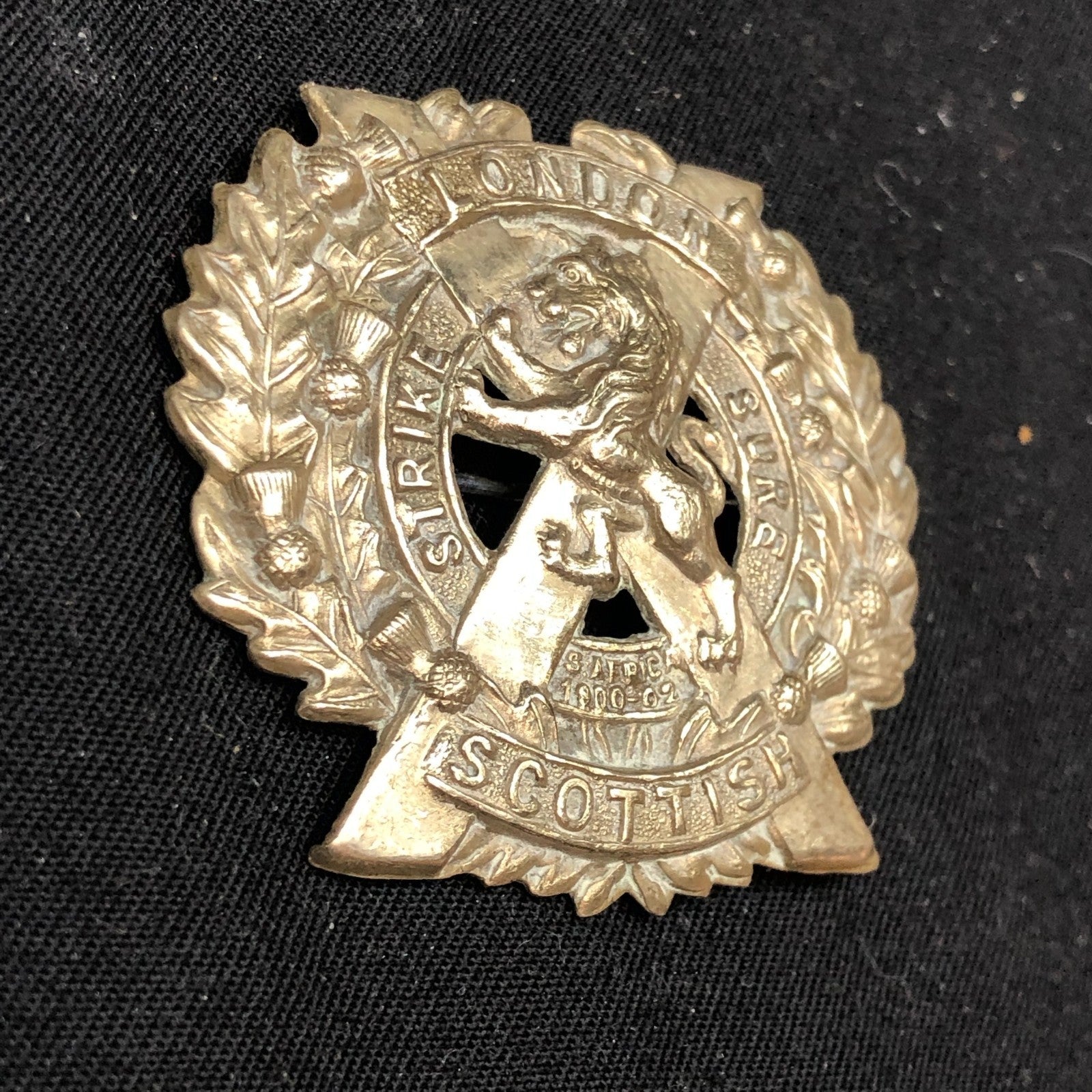 Genuine WW2 British Army Brass Cap Badge - London Scottish - The Militaria Shop