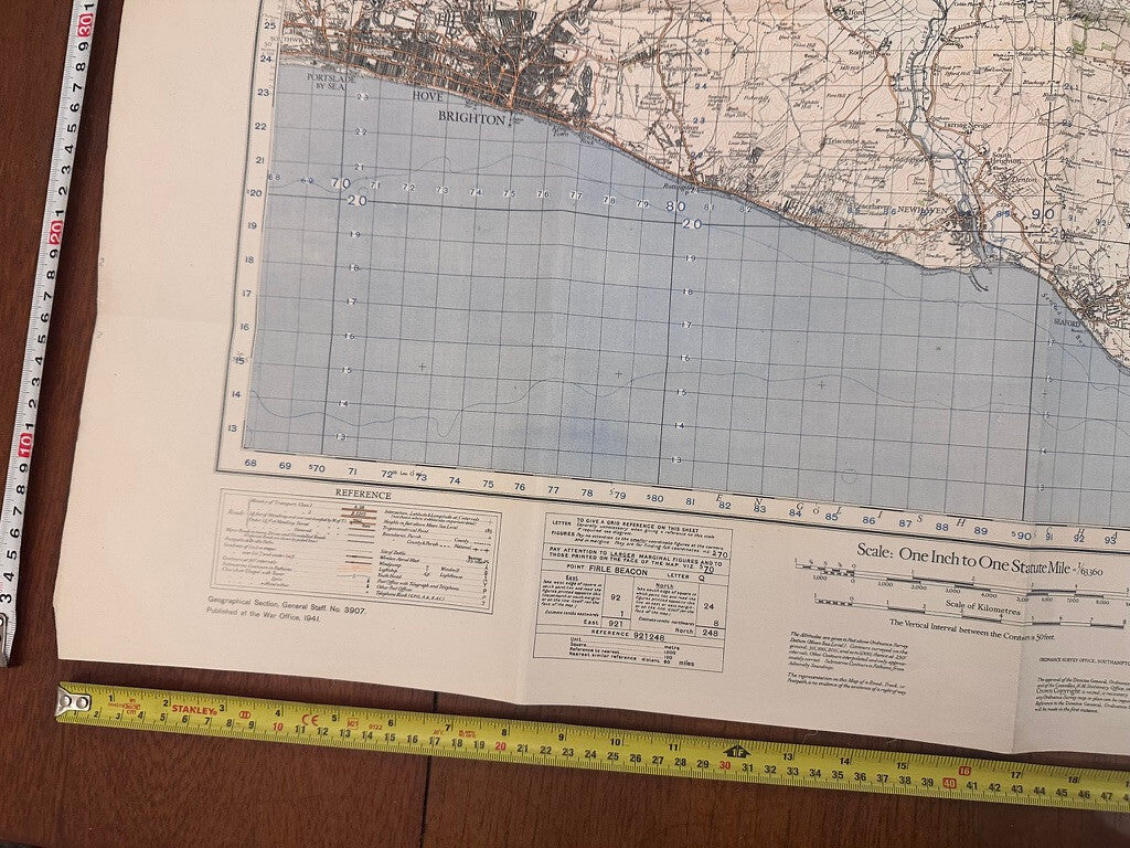 Original WW2 British Army GSGS OS Map of Great Britain - Brighton & Eastbourne - The Militaria Shop