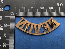 Load image into Gallery viewer, Original WW2 British Army Devonshire Regiment (DEVON) Brass Shoulder Title
