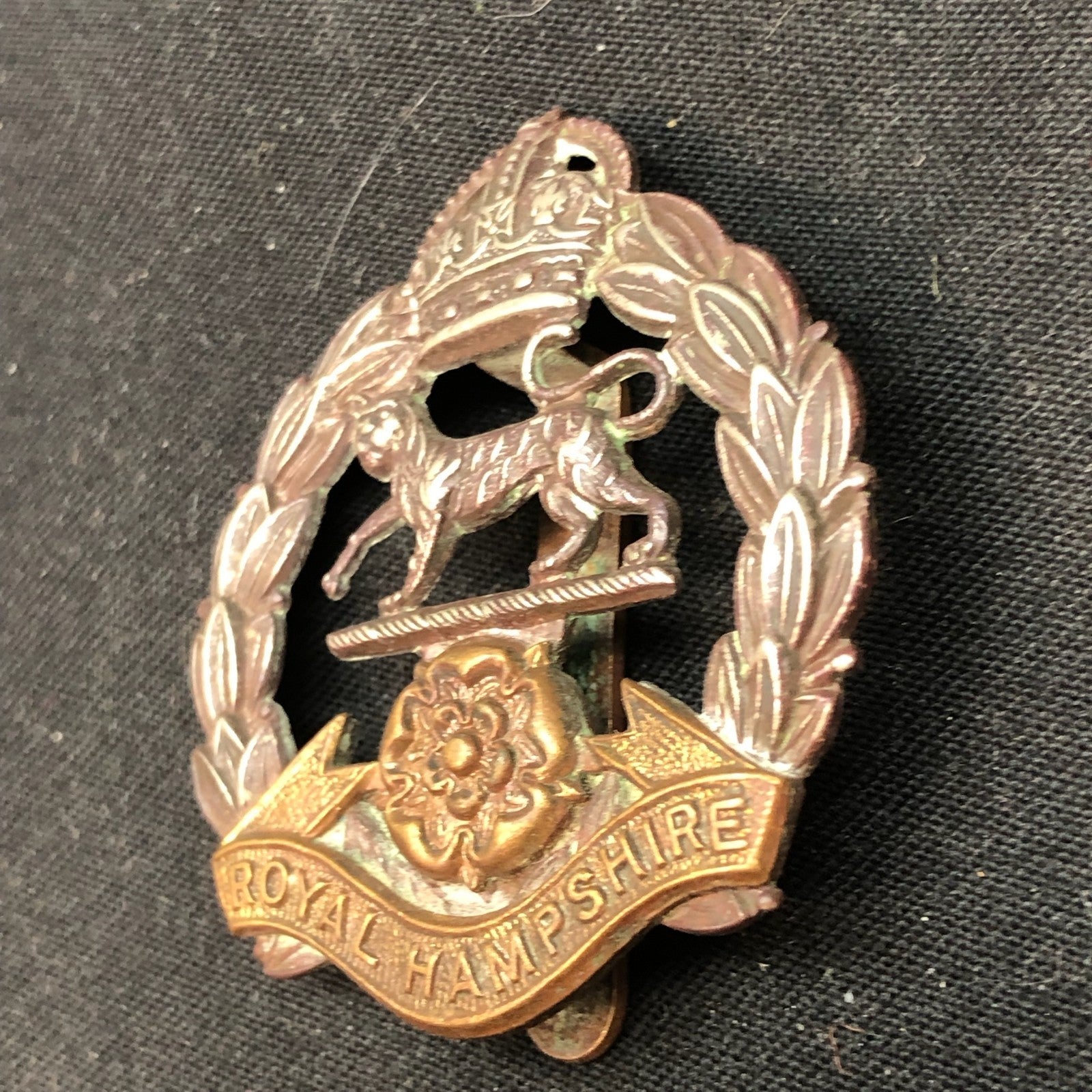 Original WW2 British Army Cap Badge - Royal Hampshire Regiment - The Militaria Shop