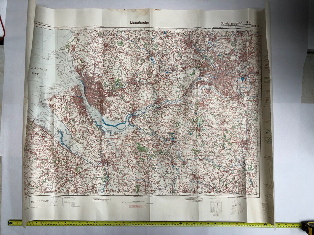 Original WW2 German Army Map of the UK - Manchester / Liverpool / Chester