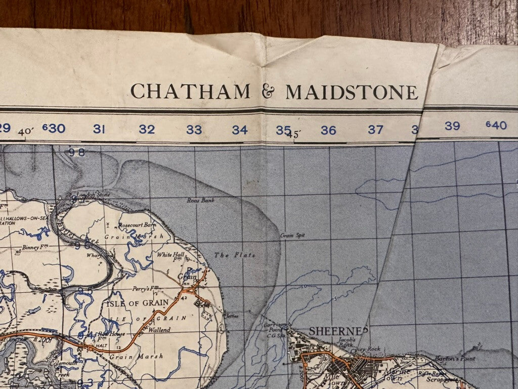 Original WW2 British Army GSGS OS Map England - Chatham & Maidstone - The Militaria Shop