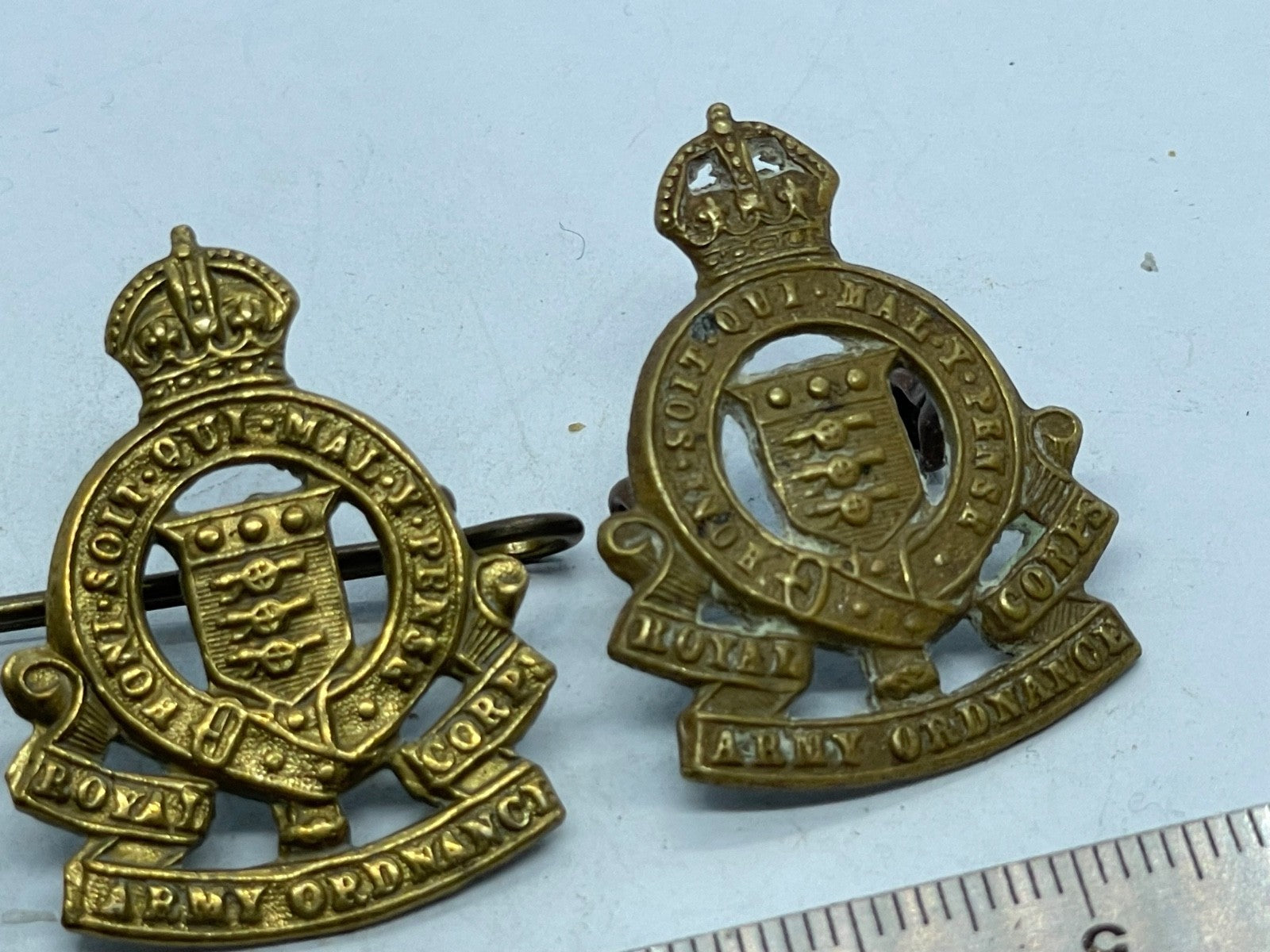 Original British Army Kings Crown Royal Army Ordnance Corps Collar Badges - The Militaria Shop