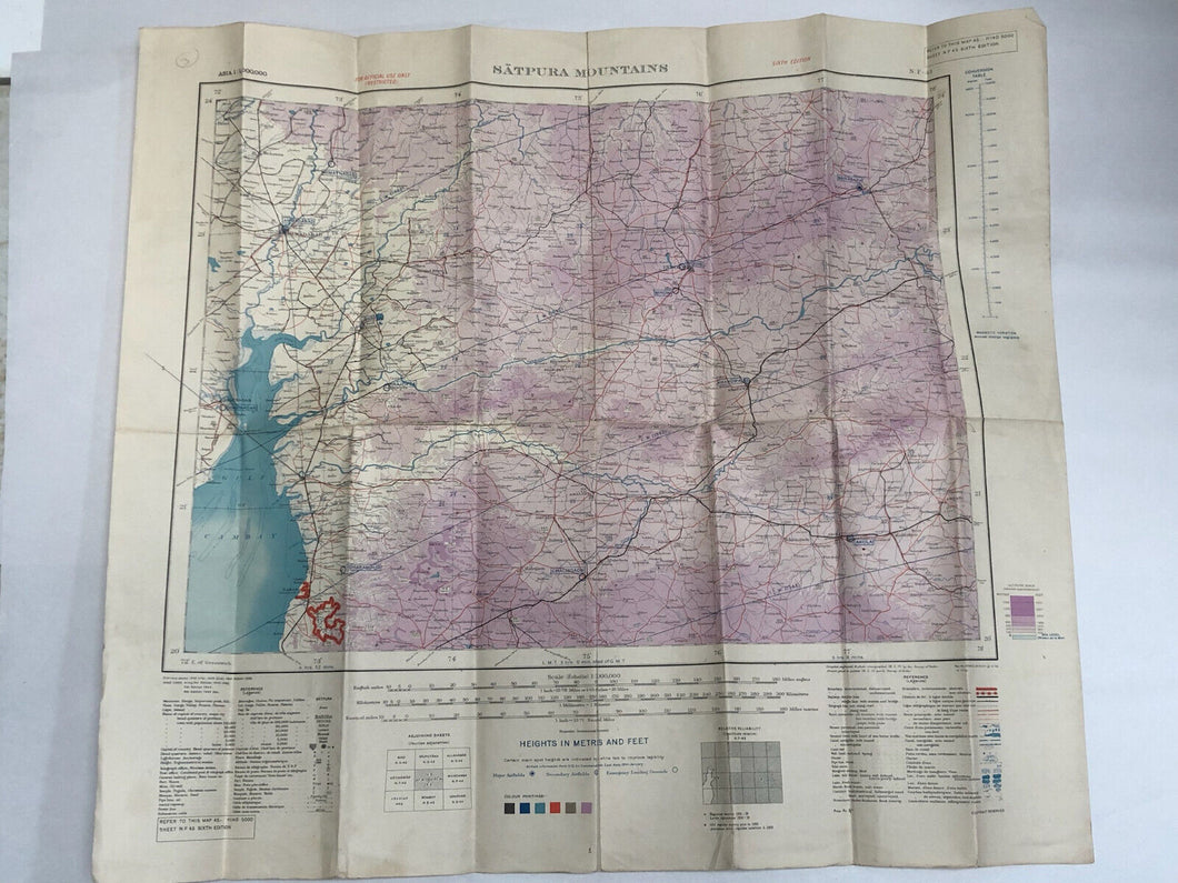 Original WW2 British Army / RAF Map - Satpura Mountains