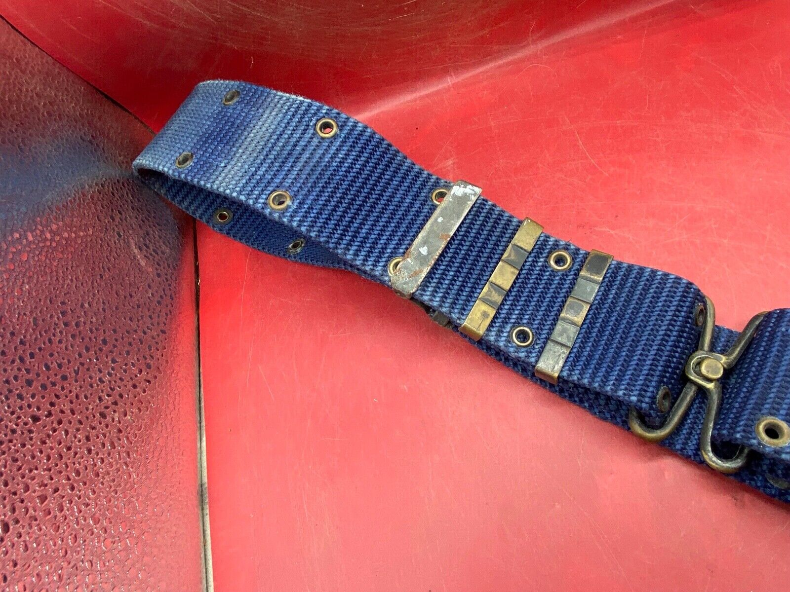Interesting Large Size Blue Canvas Military Belt in Good Condition - Approx 44" - The Militaria Shop