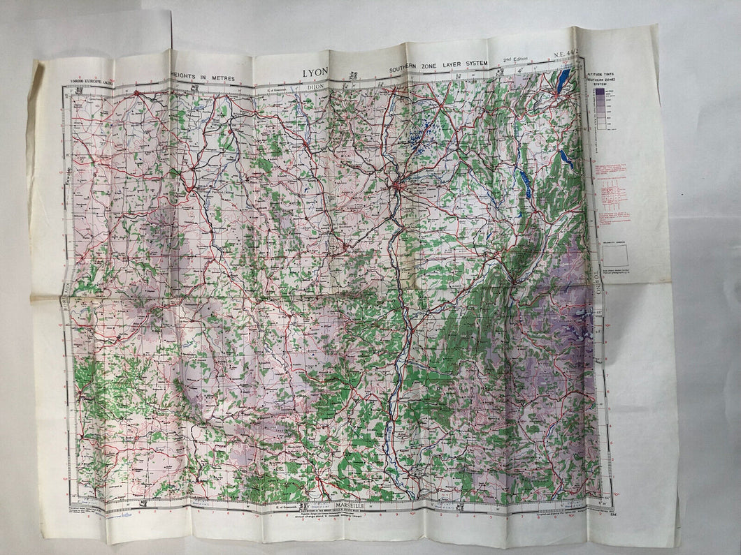 Original WW2 British Army / RAF Map - Lyon France