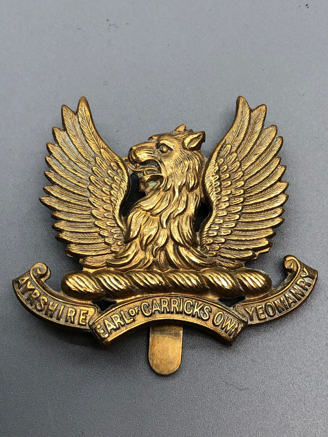 Original WW1 British Army Cap Badge - Ayrshire Yeomanry Earl of Carrick's Own