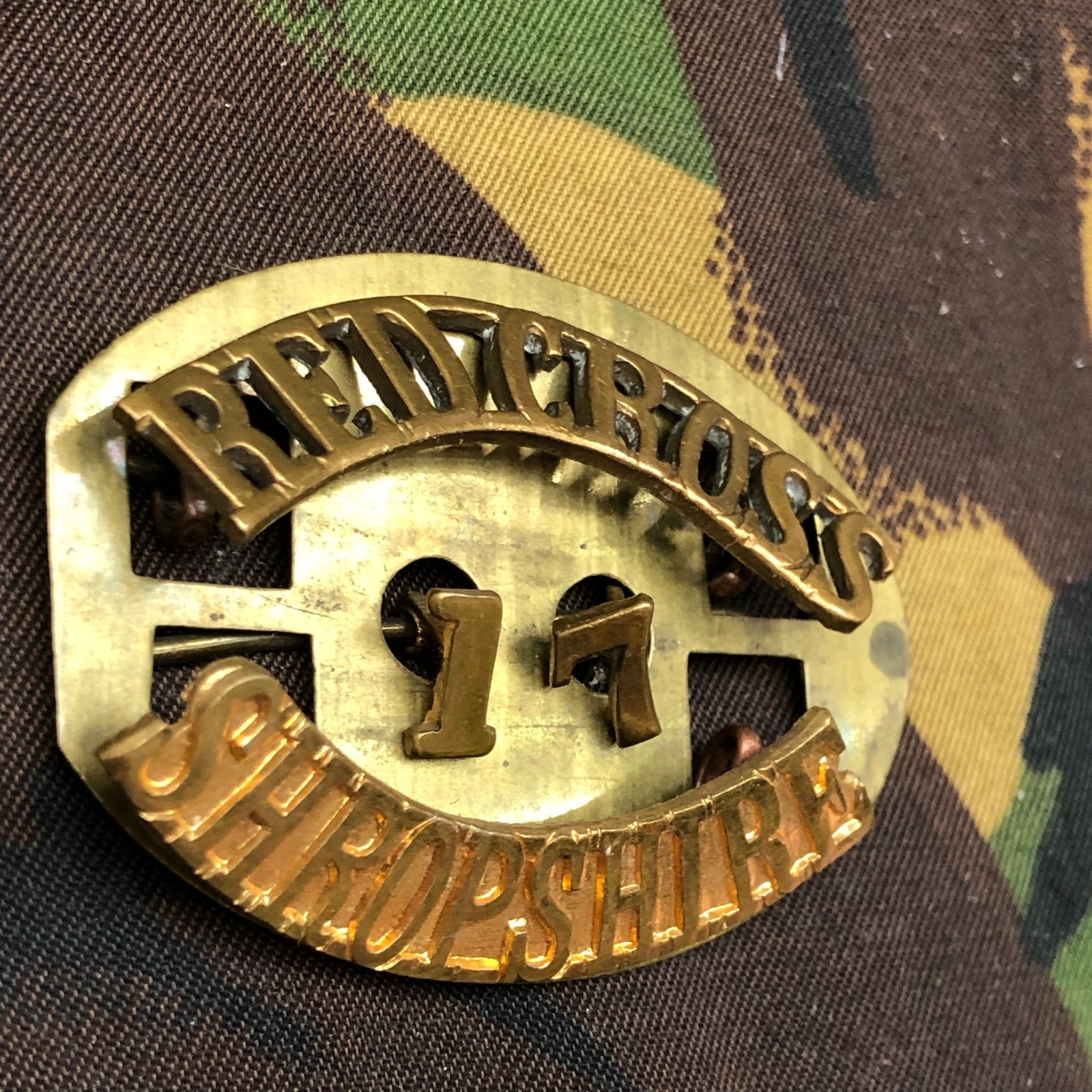 Original WW1 British Army Red Cross Shoulder Title - Shropshire - The Militaria Shop