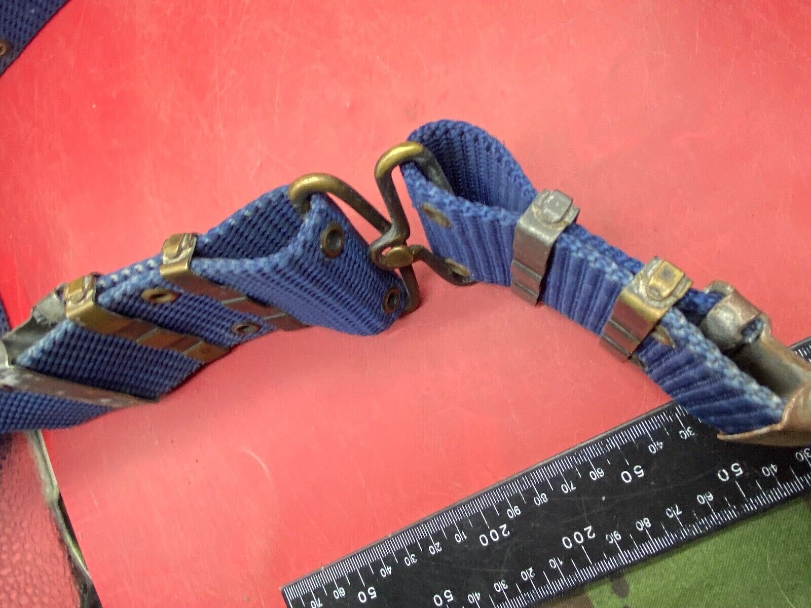 Interesting Large Size Blue Canvas Military Belt in Good Condition - Approx 44" - The Militaria Shop
