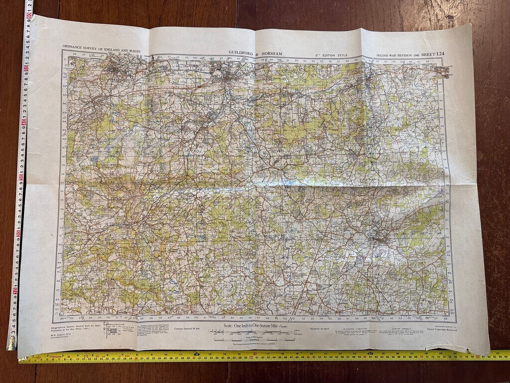 Original WW2 British Army GSGS OS Map of England & Wales - Guildford & Horsham - The Militaria Shop