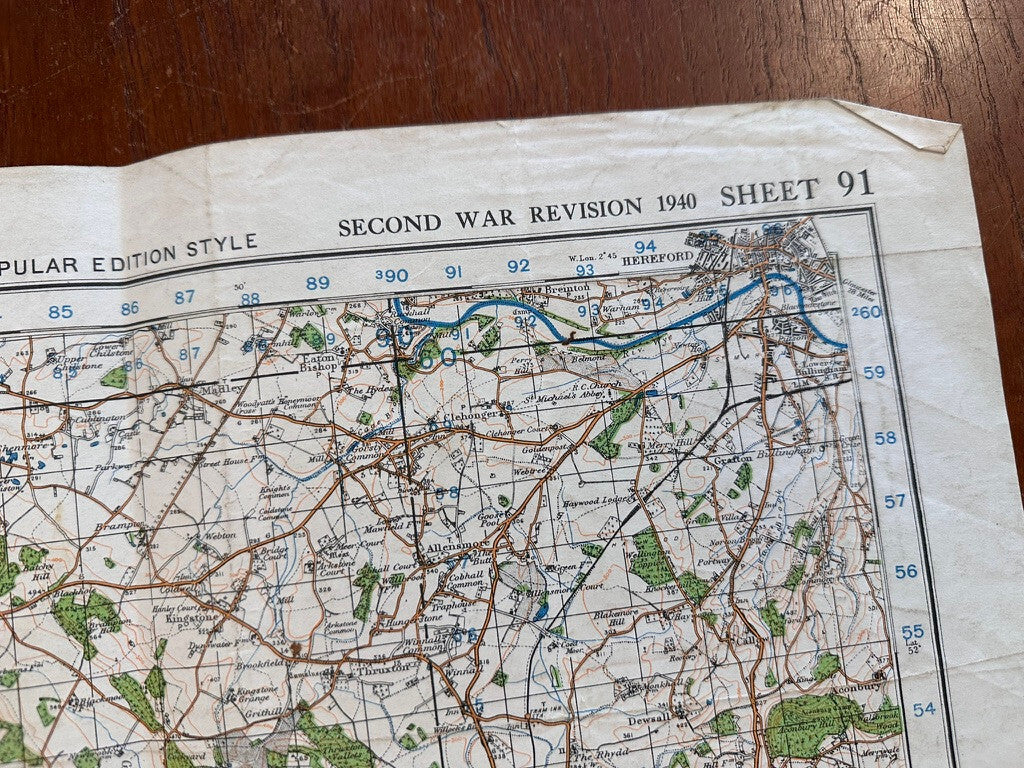 Original WW2 British Army OS Map of Great Britain - Abergavenny - The Militaria Shop