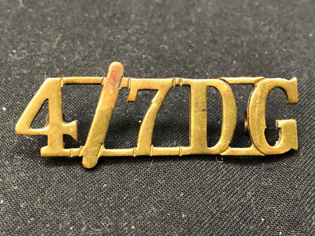 Original WW2 British Army Brass Shoulder Title - 4th 7th Dragoon Guards - The Militaria Shop