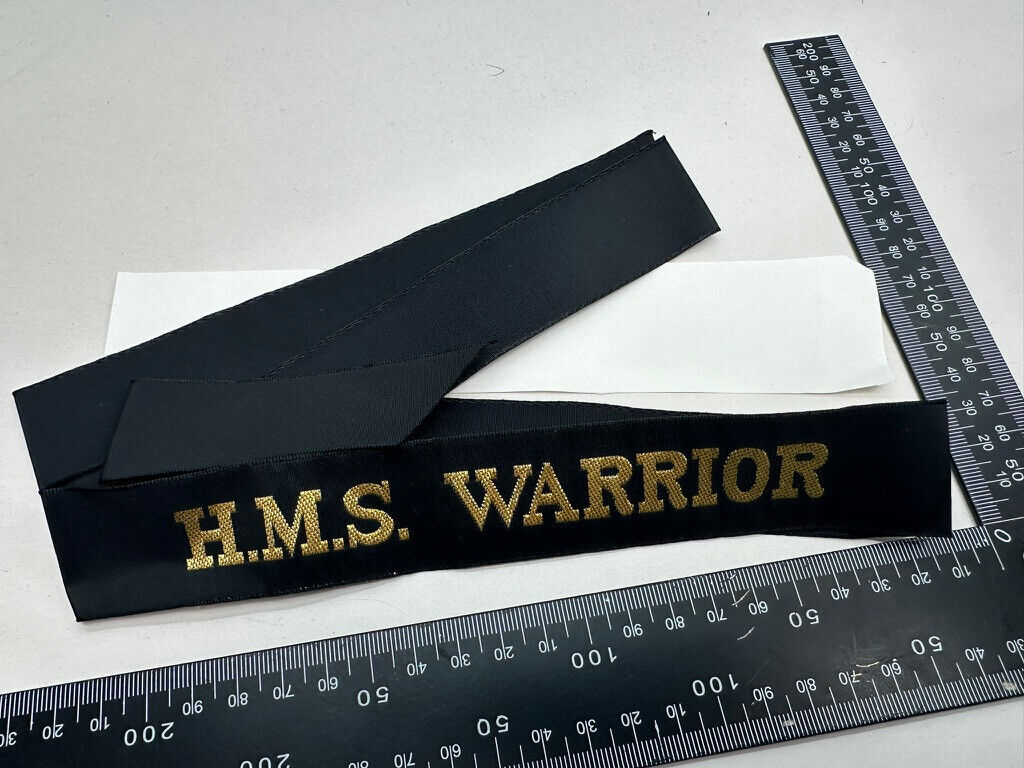 Genuine British Royal Navy H.M.S Warrior Cap Tally - Full Length - New Old Stock