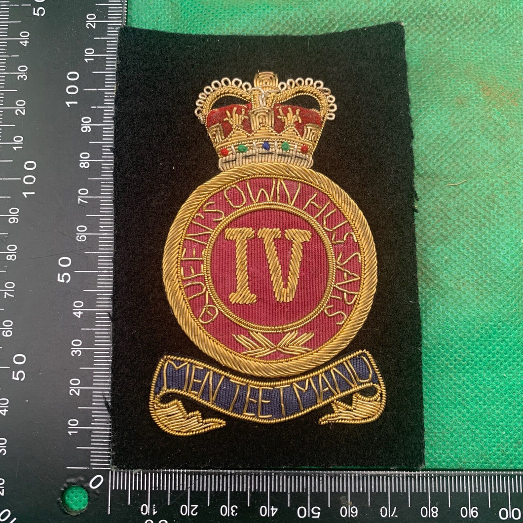 British Army Bullion Embroidered Blazer Badge - 4th Queen's Own Hussars