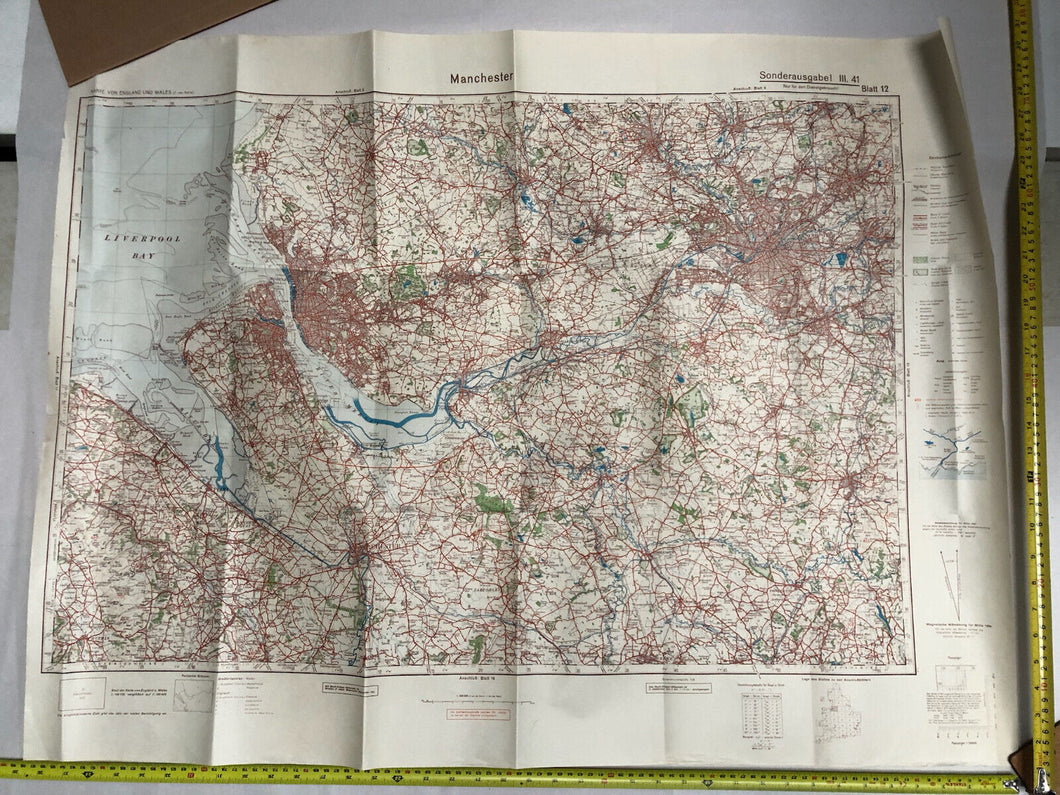 Original WW2 German Army Map of UK - Manchester / Liverpool / North West England