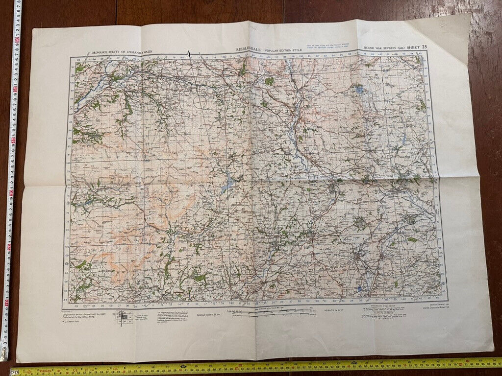 Original WW2 British Army GSGS Os Map of Great Britain - Ribblesdale - The Militaria Shop