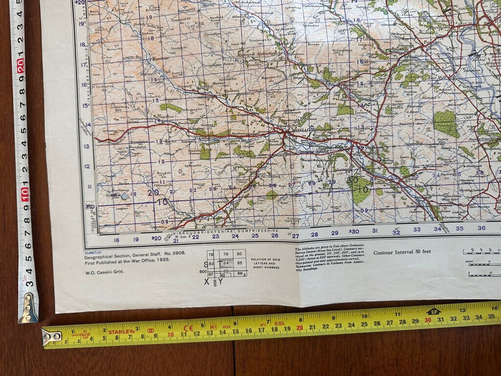 Original WW2 British Army OS Map of Great Britain - Nithsdale & Moffat - The Militaria Shop