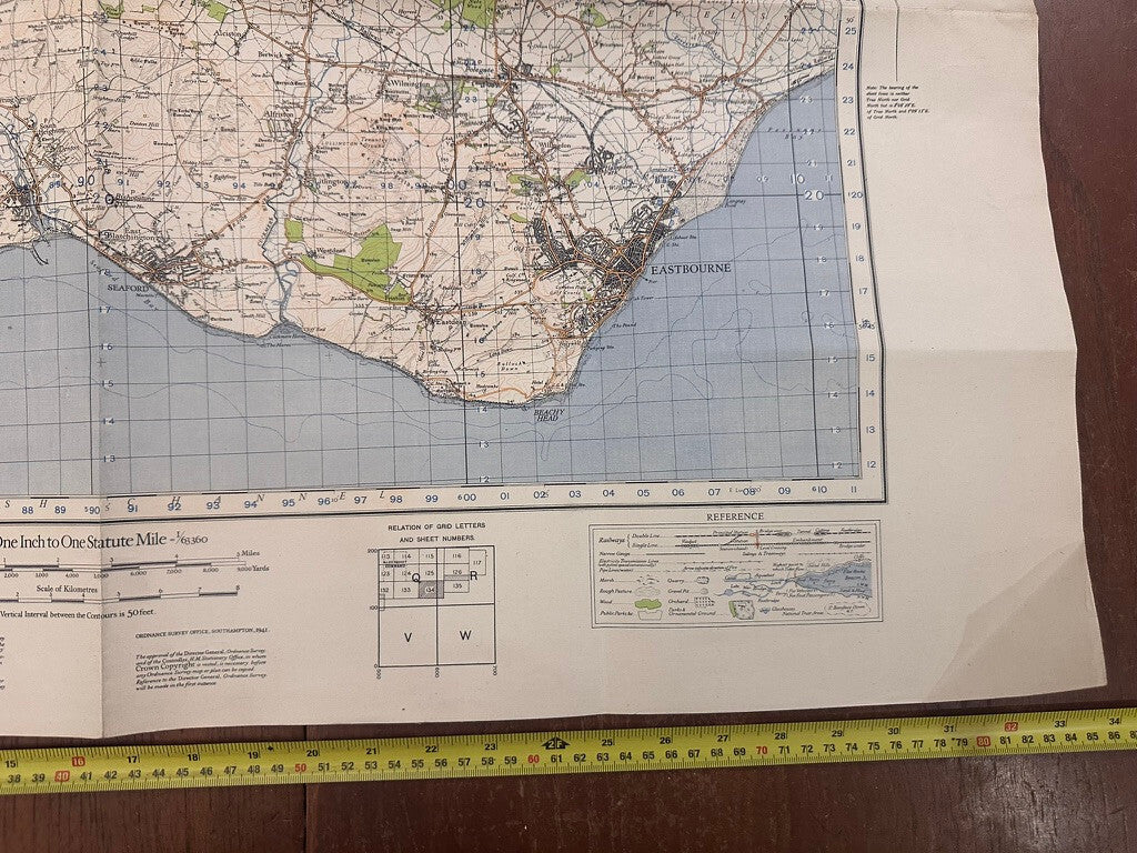 Original WW2 British Army GSGS OS Map of Great Britain - Brighton & Eastbourne - The Militaria Shop