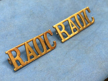 Load image into Gallery viewer, Original Pair of WW2 Brass British Army Shoulder Titles RAOC Army Ordnance Corps
