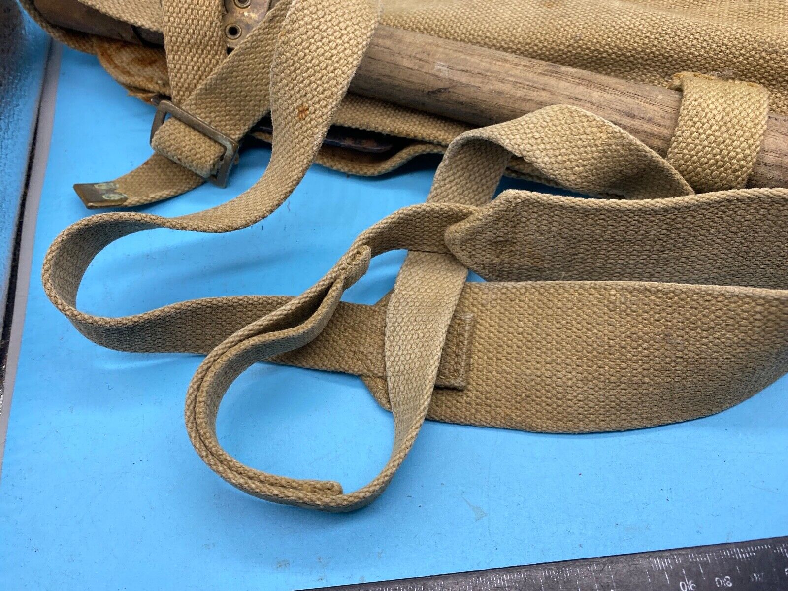 Original WW2 British Army Canvas Handle, Carrier & 1944 Dated Helve with Strap - The Militaria Shop